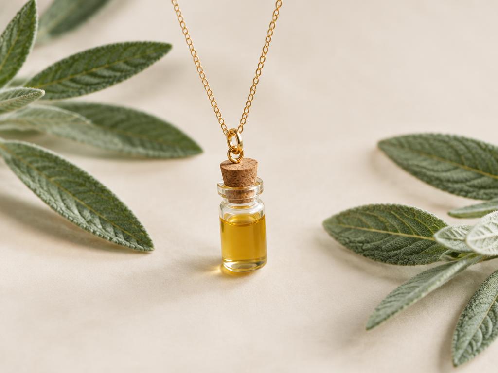 Mini frasco colgante de cristal con tapón de corcho y aceite