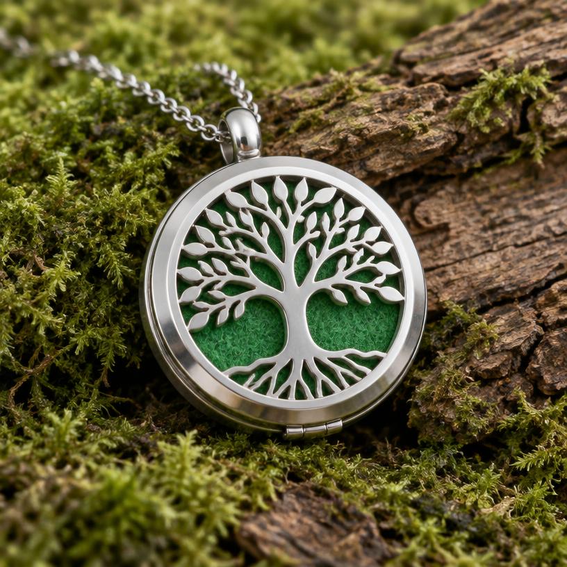 Cupimatch collar Árbol de la Vida – acero inoxidable para aromaterapia