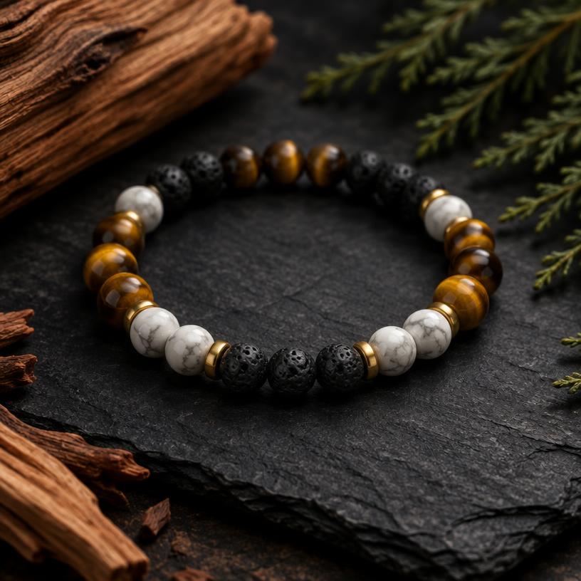 Pulsera mala de lava con ojo de tigre – lava y ojo de tigre para aromaterapia