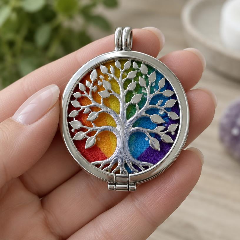 WAWJ collar difusor Árbol de la Vida – acero para aromaterapia